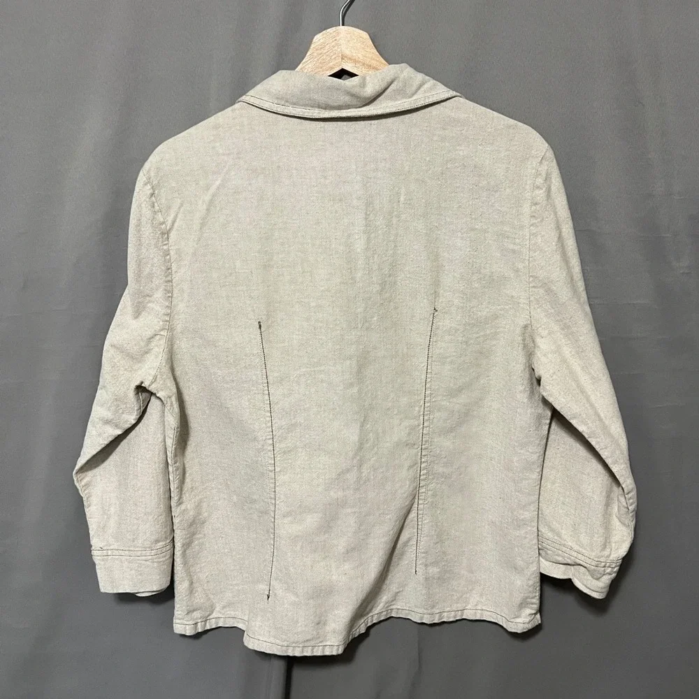 Bobbie Brooks Y2K‎ Embroidered Cotton Jacket Button Front 3/4 Sleeve Oatmeal L